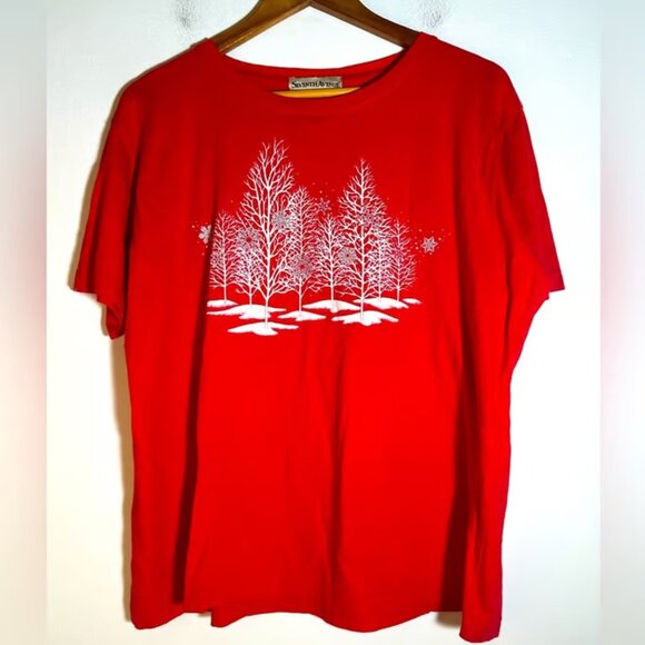 Red Graphic T-Shirt with Tree Design - Picture 1 of 4